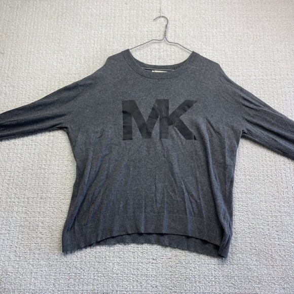 Michael Kors Mens Size L Sweater Gray Black MK Logo Crew Neck Knit Pullover Read - Picture 7 of 14